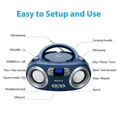 Megatek Portable Cd Playerradiobluetooth Boombox With Enhanced Stereo Sound Cd Rcd Rwmp3