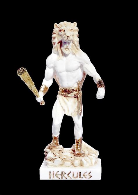 Handmade Greek Colored Alabaster Statue Of Hercules The Divine Hero Holding His Club A