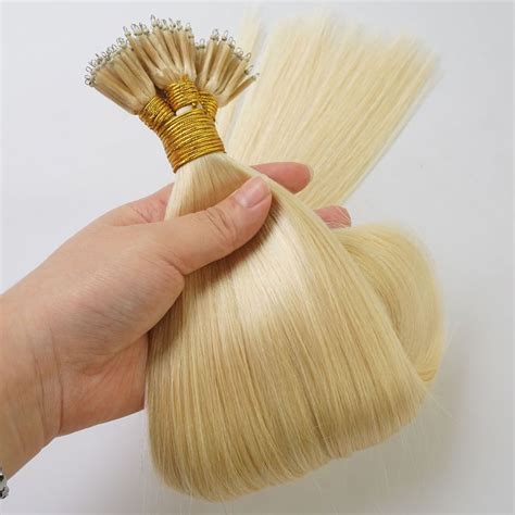 Blond Nano Ring Bead Tip Keratin Hair Extensions 1g Pcs Full Head Brazilian Remy Human Hair