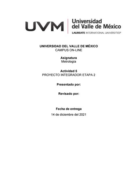 Proyecto integrador etapa 2 UNIVERSIDAD DEL VALLE DE MÉXICO CAMPUS ON