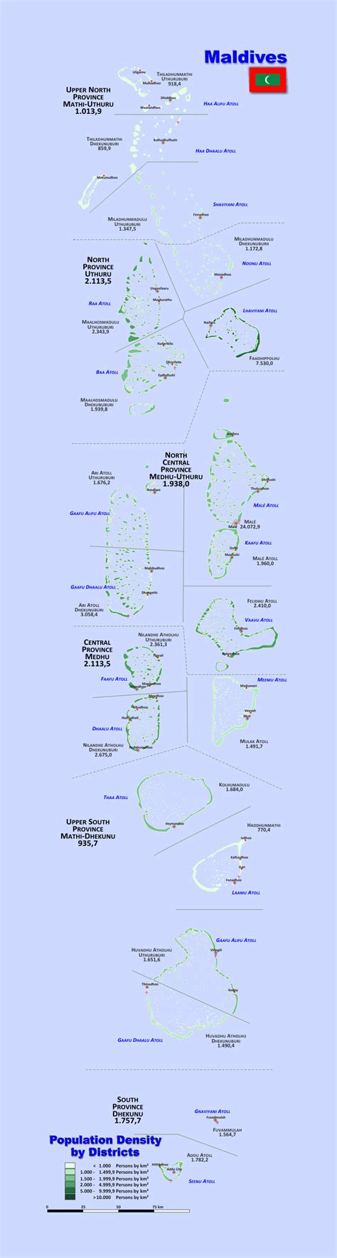 Detailed Population Density By Districts Map Of Maldives Maldives