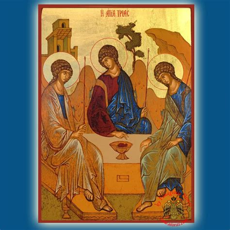 The Holy Trinity Andrei Rublev Old Testament Byzantine Wooden Icon On