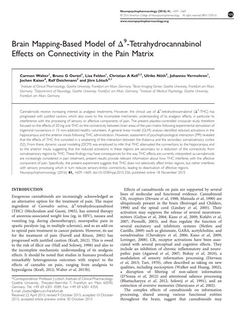 (PDF) Brain Mapping-Based Model of Δ(9)-Tetrahydrocannabinol Effects on Connectivity in the Pain ...