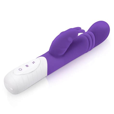 Rabbit Essentials Rechargeable Slim Shaft Thrusting G Spot Rabbit Vibrator Purple Abs Holdings