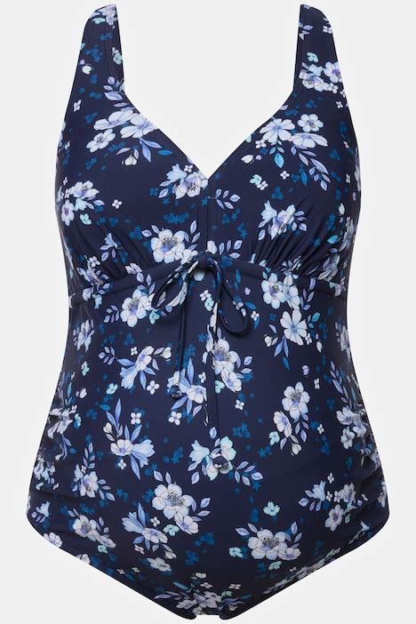 Bellieva Floral Print Maternity One Piece Swimsuit Navy Blue Ulla Popken