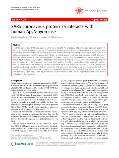 Pdf Sars Coronavirus Protein 7a Interacts With Human Ap4a Hydrolase