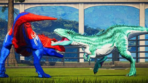 Colorful Superhero Dinosaur Showdown Red Indoraptor Vs Spiderman Vs