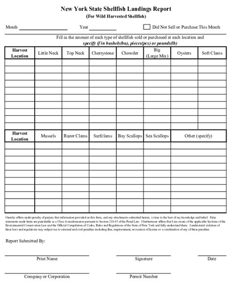 Fillable Online DEC Shellfish Shipper Landings Report Form Shellfish