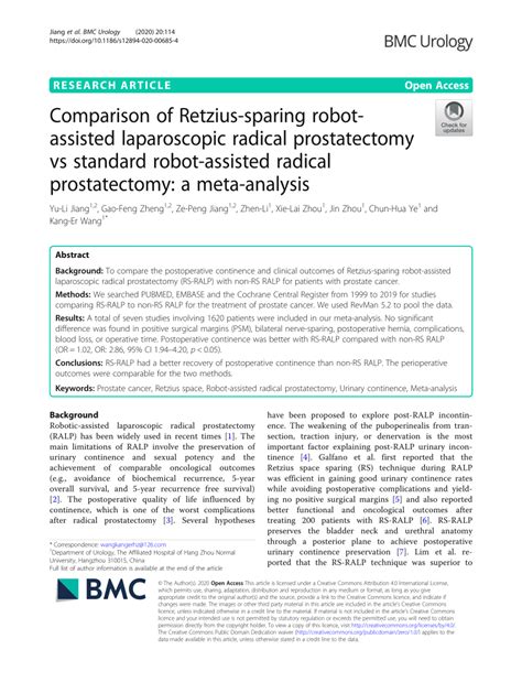 Pdf Comparison Of Retzius Sparing Robot Assisted Laparoscopic Radical