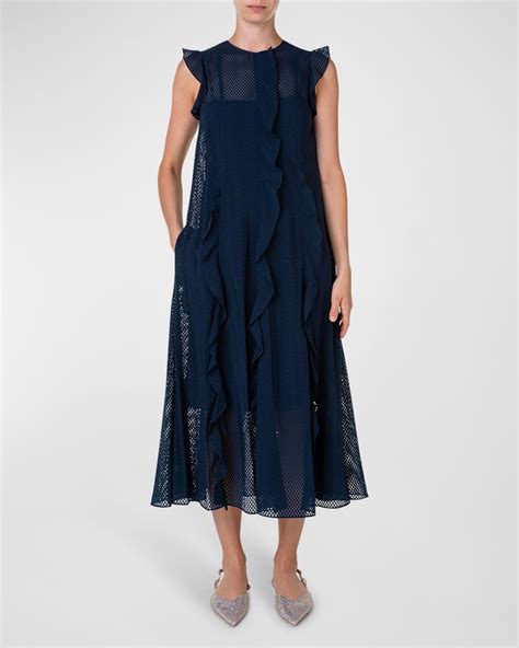 Akris Punto Ruffle Cap Sleeve Mesh Organza Midi Dress Neiman Marcus