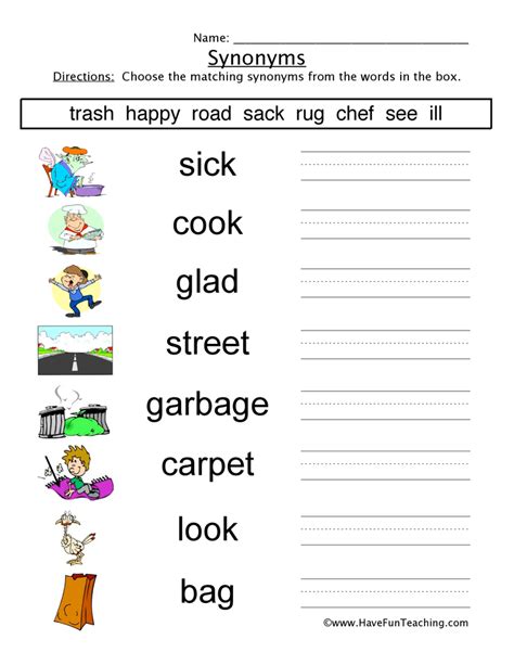 Synonyms Worksheet For Grade With Pictures