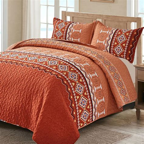 Amazon WONGS BEDDING Burnt Orange Boho Quilt Set Full 3 PCS Fall