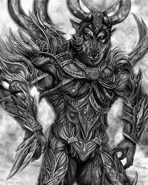 A Minotaur Wolf Full Body Black And White Highly Stable Diffusion