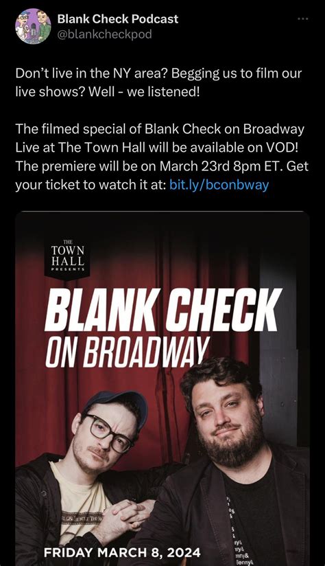 Blank Check’s Broadway show will be filmed and available to purchase