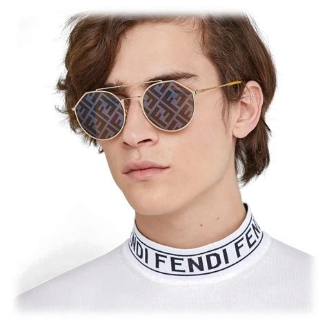 Fendi Eyeline Round Pilot Sunglasses Yellow Sunglasses Fendi