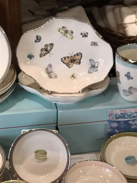 Modern Porcelain Pastry Dish Hand Painted Butterflies Sofina Boutique