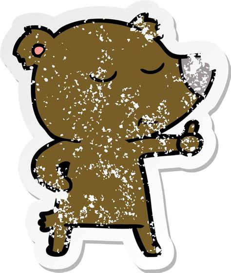 Vinheta Angustiada De Um Urso De Desenho Animado Feliz Dando Polegares