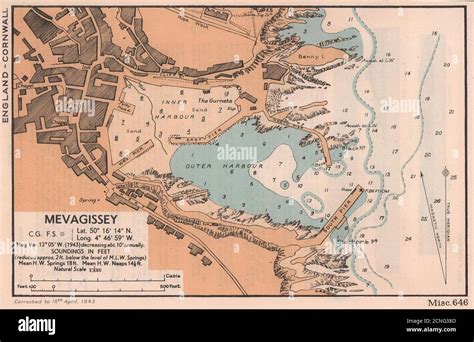 Mevagissey Town Plan And Sea Coast Chart Cornwall Admiralty 1943 Old