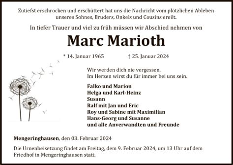 Traueranzeigen Von Marc Marioth Trauer Wlz Online De