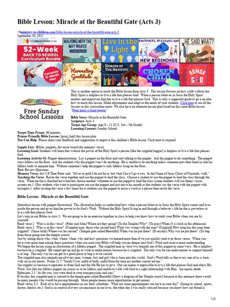 Bible Lesson Miracle At The Beautiful Gate Acts 3 Pdf Jesus