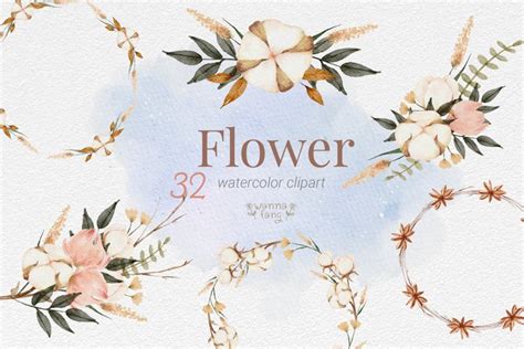 Boho Flower Set Watercolor Clipart png