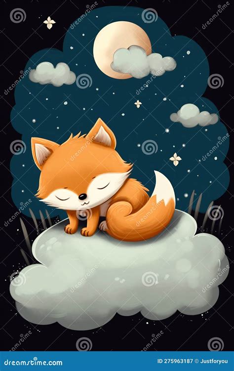 Baby Fox Sleeping on Cloud with Starry Sky. Generative Ai Stock ...