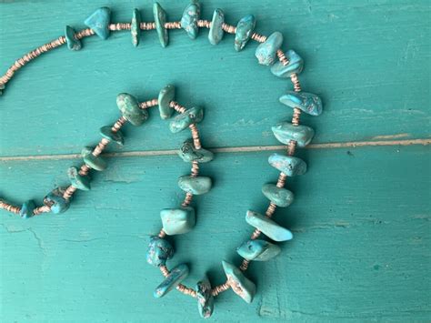 20inch Turquoise Vintage Nugget Shell Strand Necklace Santa Fe