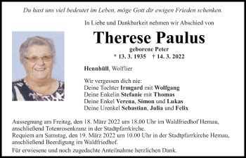 Traueranzeigen Von Therese Paulus Mittelbayerische Trauer