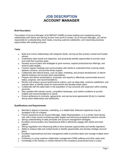 Account Manager Job Description Template Business In A Box