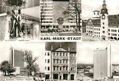 AK Ansichtskarte Karl Marx Stadt Markt Karl Marx Monument Interhotel