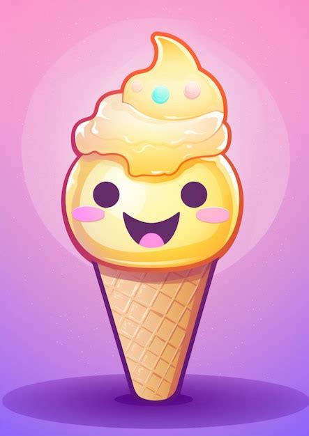 Premium Ai Image Cartoon Ice Cream Cone With A Smiley Face And A Pink