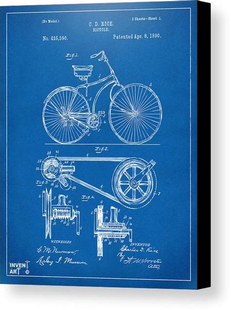 1890 Bicycle Patent Artwork Blueprint Canvas Print Canvas Art By