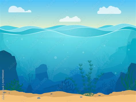 Cartoon Underwater Background Ocean Bottom Nature Stock Vector Royalty