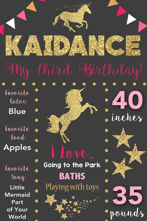 Unicorn Chalkboard Poster Unicorn Birthday Poster Pink Gold Etsy