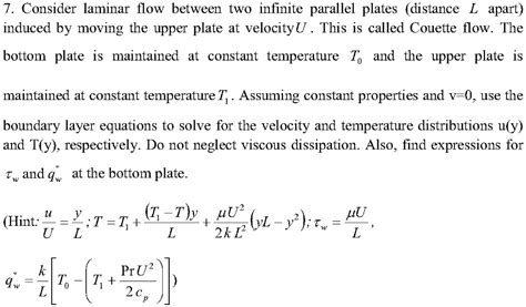 Solved Consider Laminar Flow Between Two Infinite Parallel Plates