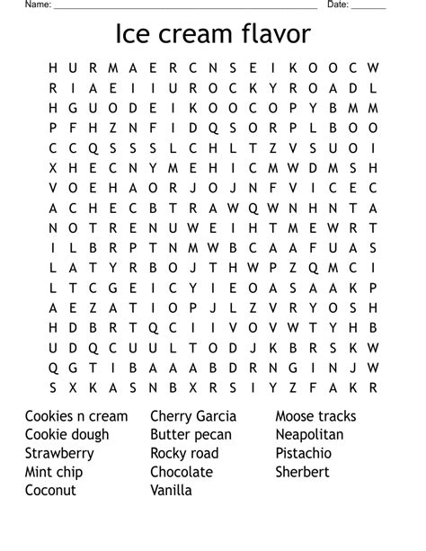 Ice Cream Flavor Word Search WordMint