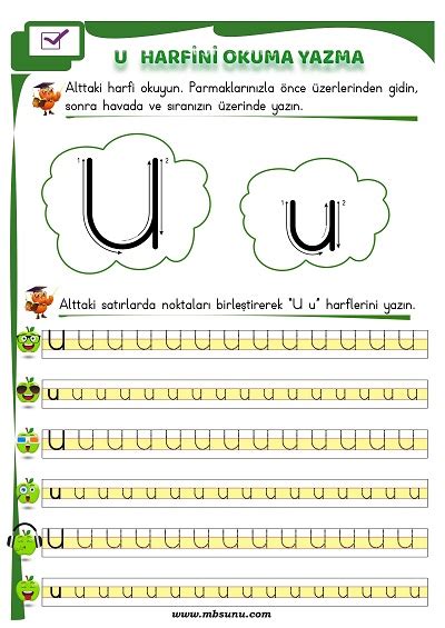 1 Sınıf İlk Okuma U Sesi Okuma Yazma Etkinliği Mbsunu