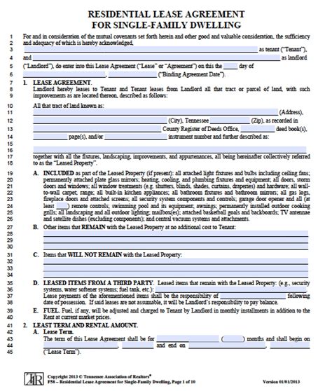 Free Tennessee Standard Residential Lease Agreement Pdf Word Doc