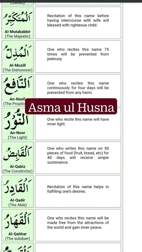 Asma Ul Husna 99 Names Of Allah Wazifa Artofit