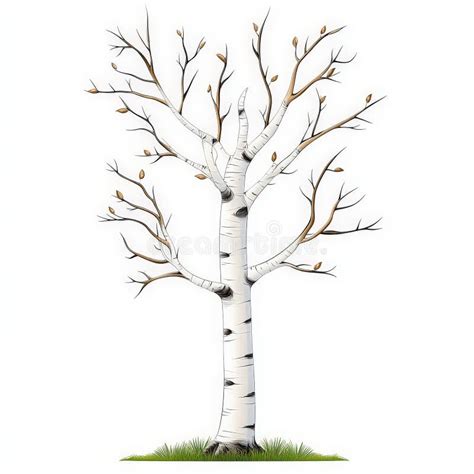 Illustrative 2d Cartoon Birch Tree Design Stock Illustration