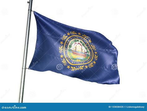 New Hampshire State Of United States Flag Waving Isolated On White