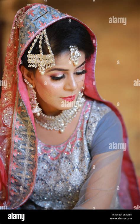 Pakistani Wedding Bride At Traditional Nikah Ceremony In Karachi Stock