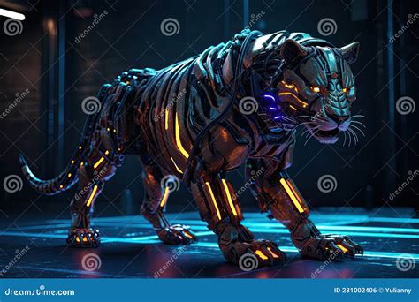 Futuristic Cyberpunk Robot Tiger Generative Ai Stock Illustration