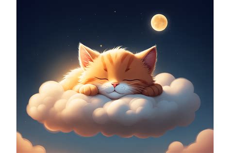 Adorable Sleeping Cat on Fluffy Cloud Graphic by alsstocks450 ...