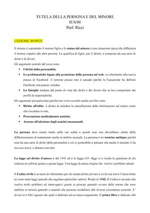 Riassunto Tutela Della Persona E Del Minore RIASSUNTO TUTELA DELLA