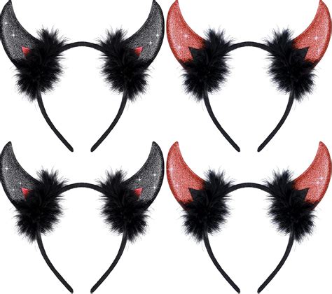 4 Pieces Halloween Devil Horns Headband Glitter Devil Horn