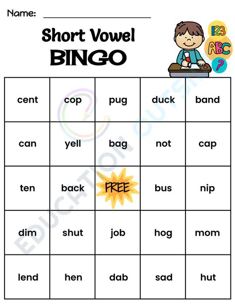 Short Vowel Bingo 8 And 24 Square Grids Included