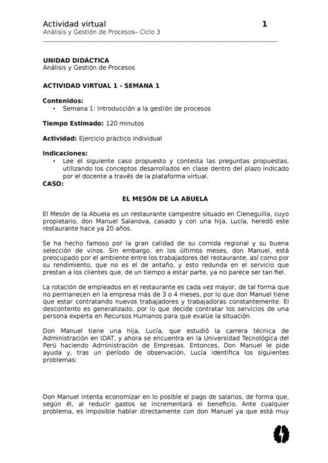 Analizis Y Gestion De Procesos Sem 1 Análisis Y Gestión De Procesos Ciclo 3 Unidad DidÁctica