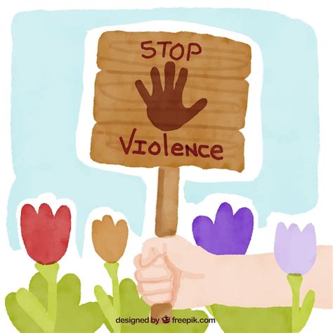 Fondo Pintado A Mano De Flores Y Cartel Contra La Violencia Vector Gratis