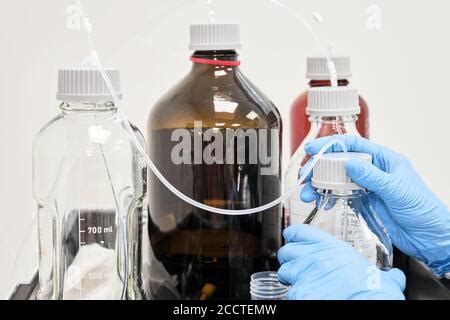 Close up of liquid phase chromatography system, tubes and hoses Stock ...